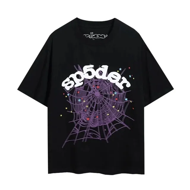 Sp5der Spider Web Graphic Tee Purple Web with Stars