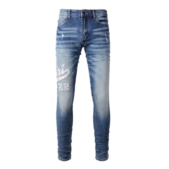 Amiri Distressed Slim Fit Jeans White Logo Patch