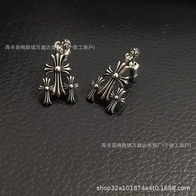 Chrome Hearts Cross Stud Earrings Triple Cross