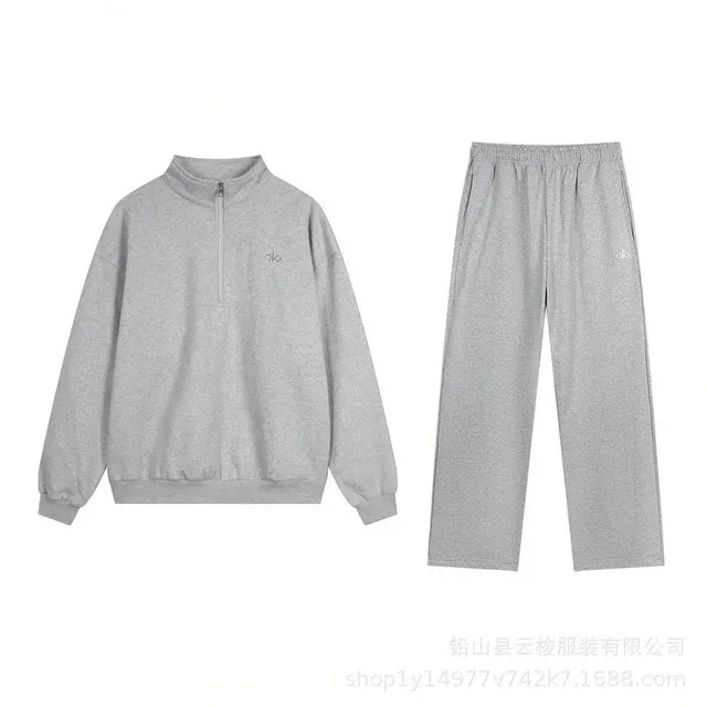 灰色半拉链直筒-套装