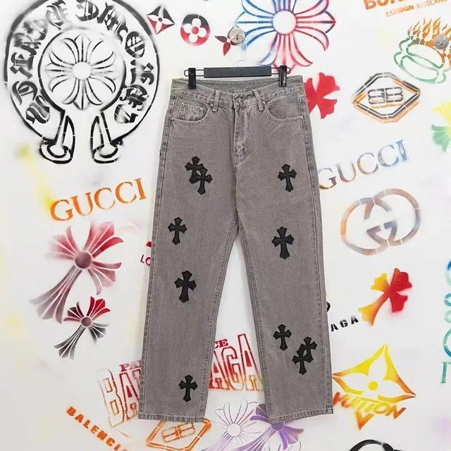 Chrome Hearts Cross Patch Jeans Black Cross Embroidery