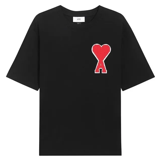 AMI Paris Heart Logo Tee Red Heart Embroidery