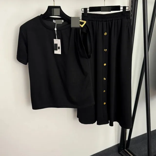 Two-Piece Set Gold Button Skirt