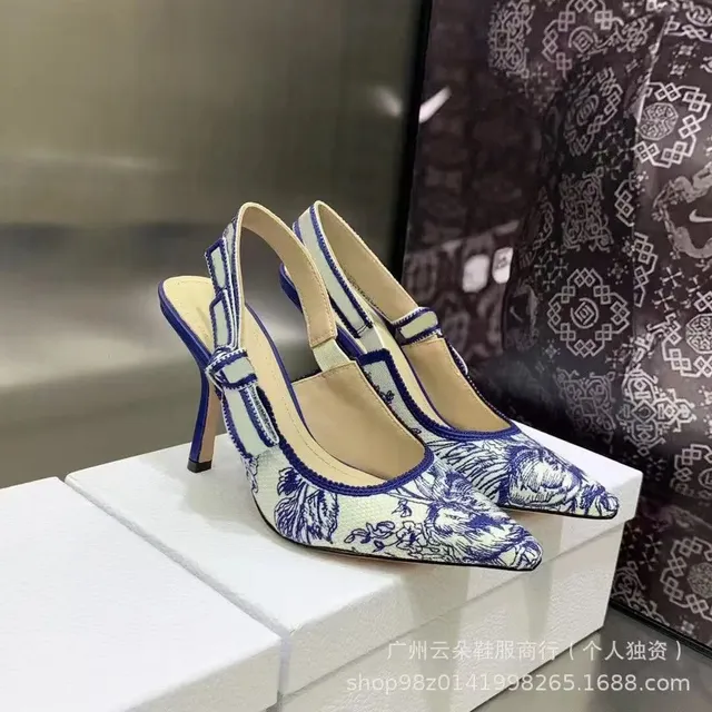 Dior Slingback Heel Blue and White Floral Print