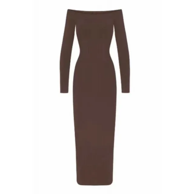 SKIMS Off-Shoulder Long Sleeve Dress Solid Bodycon