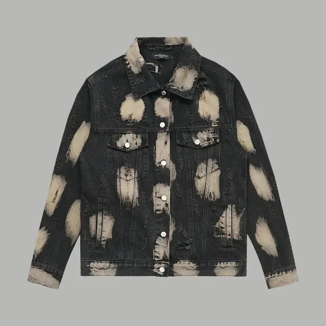 Balenciaga Distressed Denim Jacket Bleached Patchwork