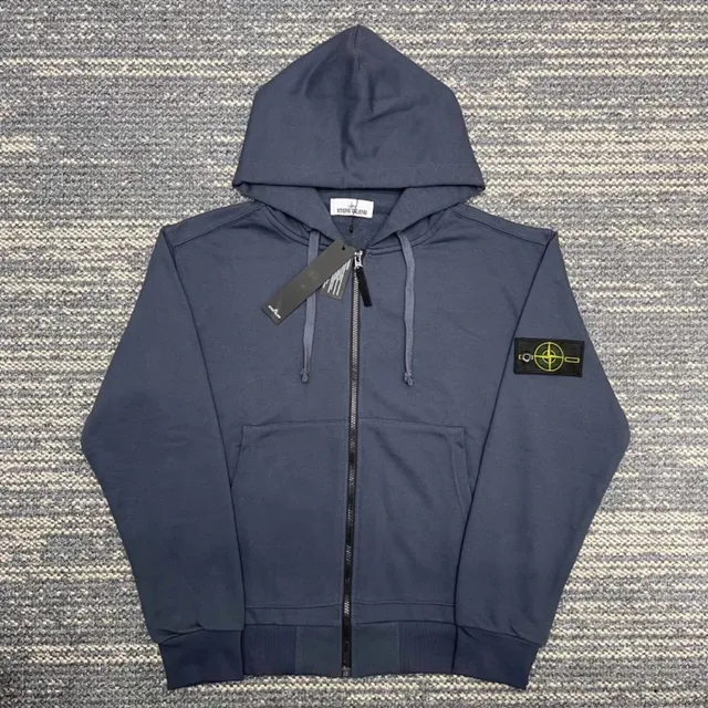 Stone Island Zip-Up Hoodie Navy with Compass Patch