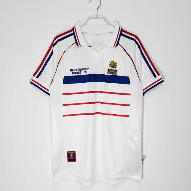 France National Team FIFA World Cup France 98 Home Jersey White with Blue and Red Stripes