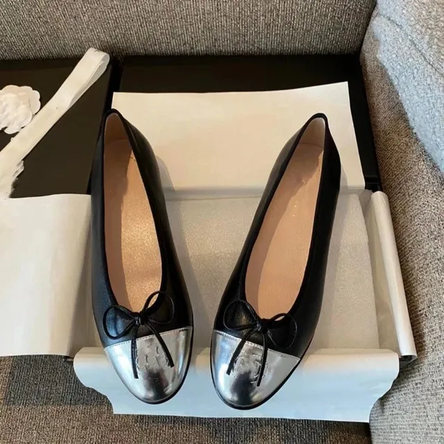 Chanel Two-Tone Bow Loafer Black and Silver Cap Toe