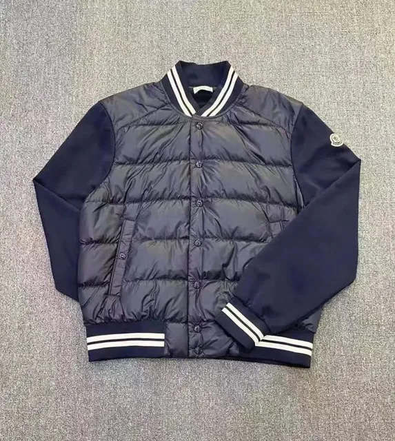 Moncler Varsity Puffer Jacket Navy with White Stripe Trim