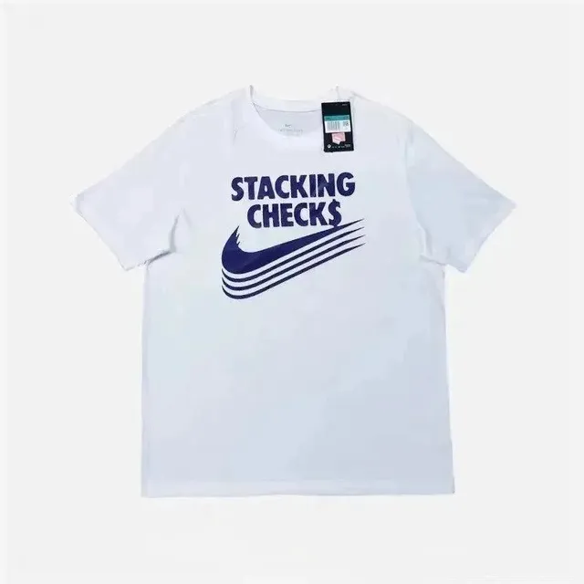 Nike Stacking Checks Tee White with Navy Graphic