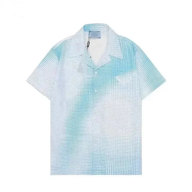 Prada Short-Sleeve Shirt Gradient Grid Print