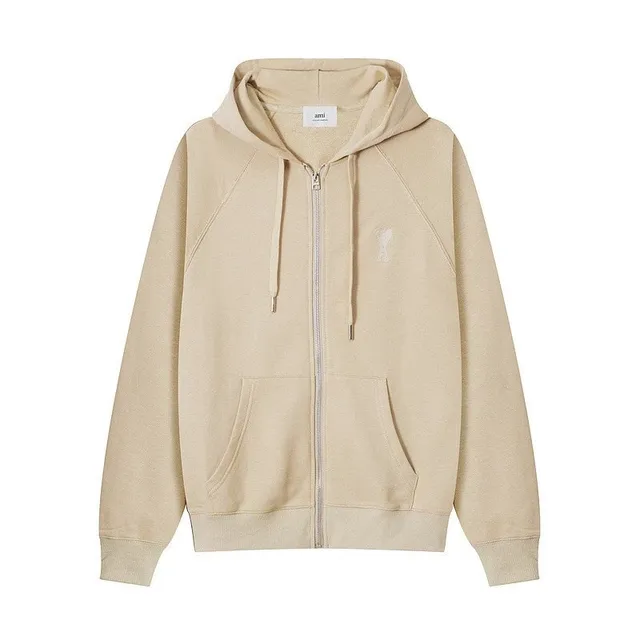 AMI Paris Zip-Up Hoodie Embroidered Logo