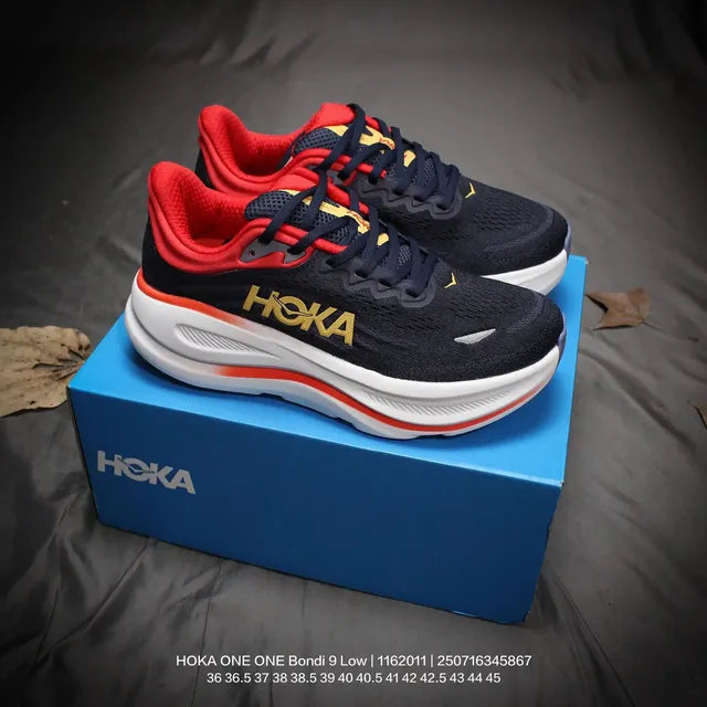 Hoka ONE Bondi 9 Low Navy Red Gold
