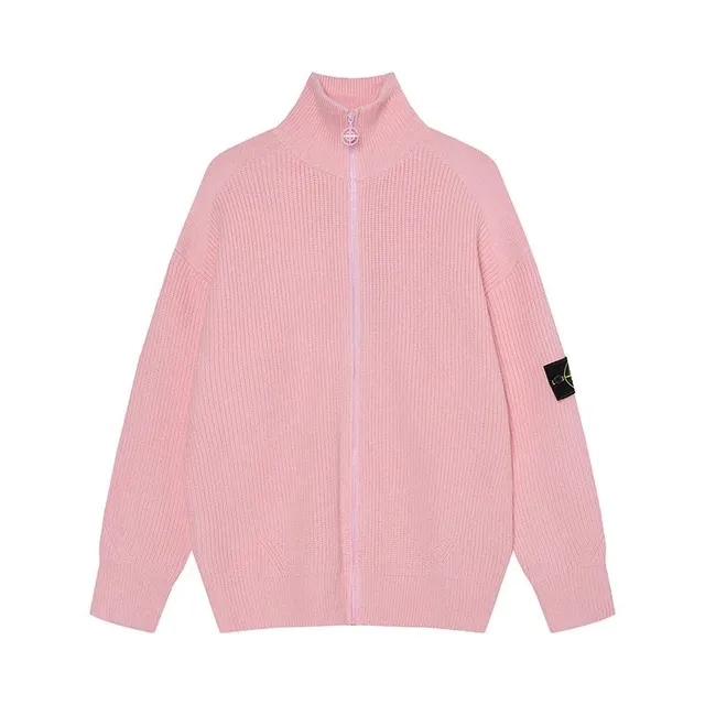 Stone Island Zip-Up Knit Sweater Light Pink