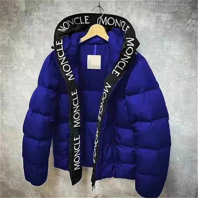 Moncler Logo-Trim Puffer Jacket Royal Blue with Black Logo Tape