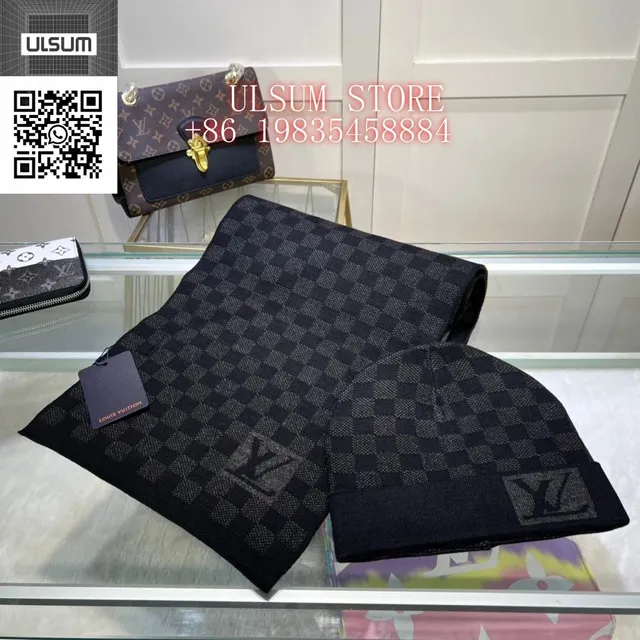 Louis Vuitton Damier Graphite Scarf and Beanie Set Damier Graphite