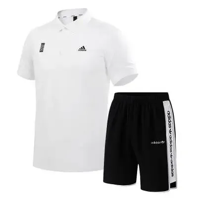 Adidas Polo and Shorts Set White/Black