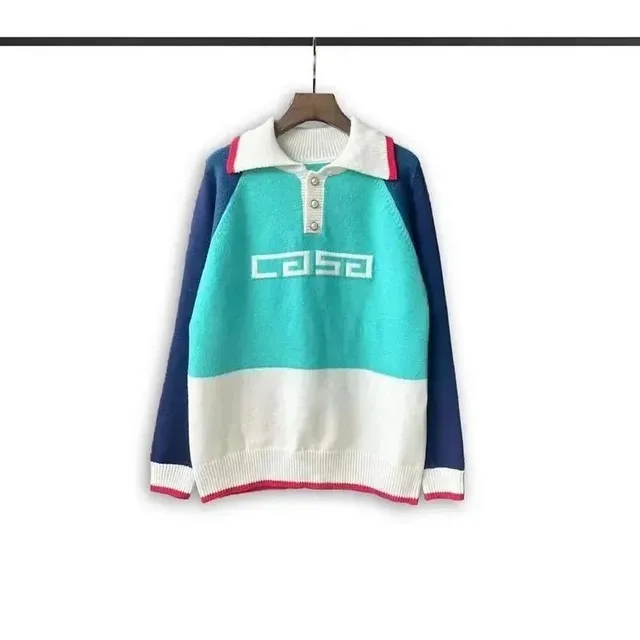 Casablanca Polo Knit Sweater Colorblock with Greek Key Logo