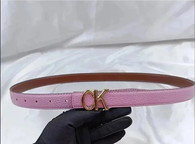 Calvin Klein CK Logo Belt Pink Leather with Gold-Tone Buckle