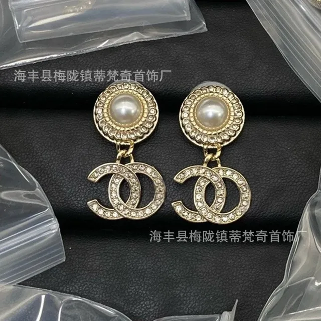 Chanel CC Logo Earrings Pearl and Crystal