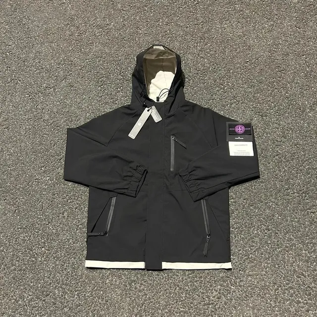 Stone Island Windbreaker Jacket Black with Beige Trim