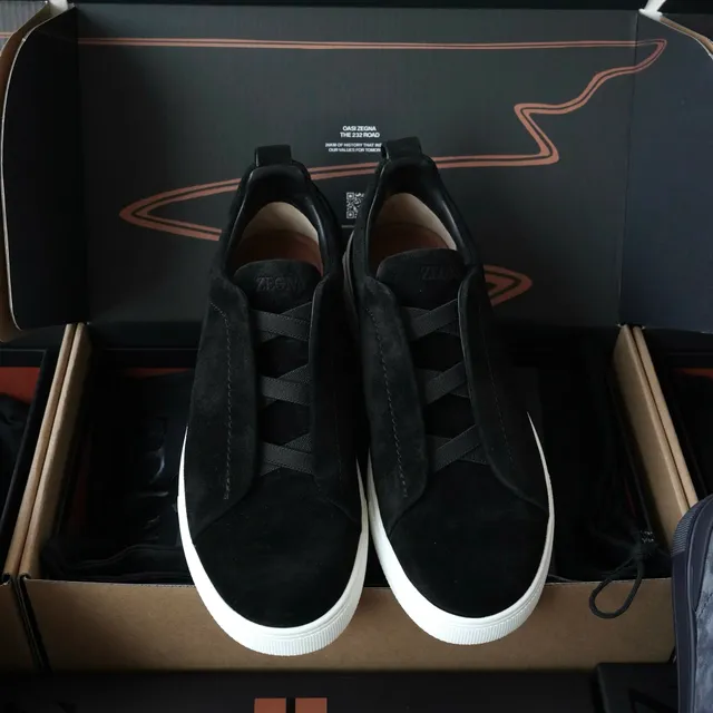 Zegna Triple Stitch Black Suede
