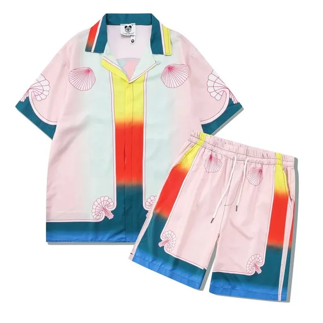 Stone Island Camp Collar Shirt and Shorts Set Seashell Print Gradient