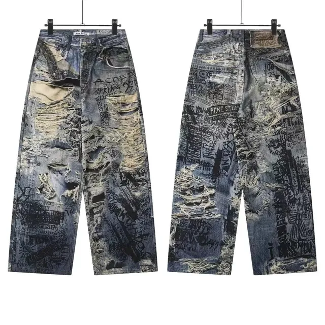 Acne Studios Distressed Graffiti Jeans Hand-Painted Patchwork