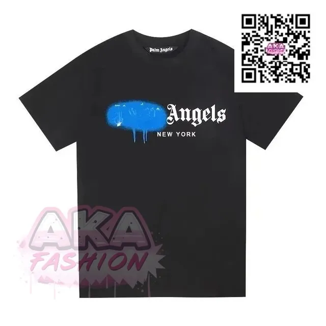 Palm Angels Graphic Tee Blue Spray Paint Logo