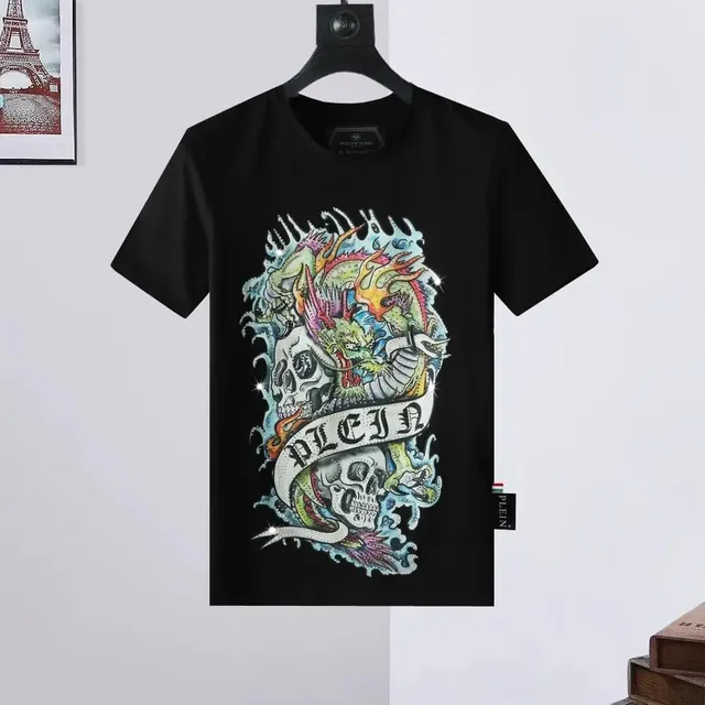 Philipp Plein Graphic T-Shirt Dragon and Skull Print