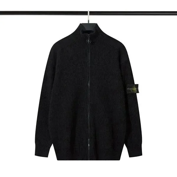 Stone Island Zip-Up Knit Sweater Black