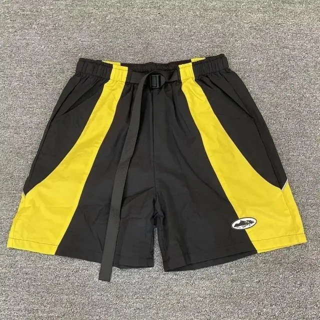 Corteiz Track Shorts Black Yellow Panel