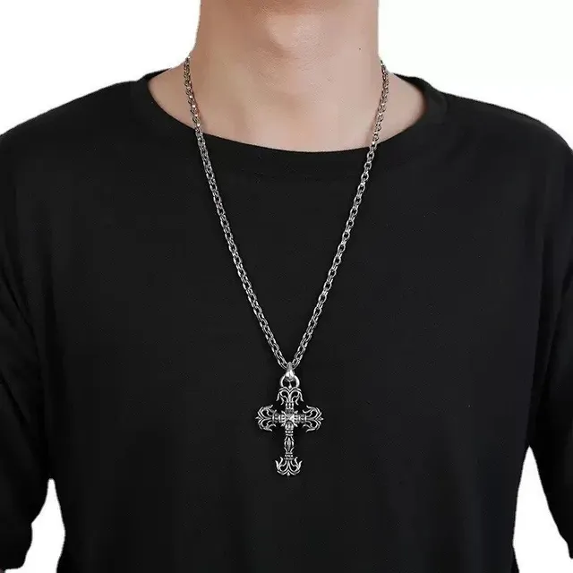 Chrome Hearts Cross Pendant Necklace Ornate Silver Cross