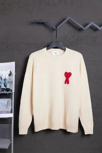AMI Paris Cotton Knit Sweater Red Heart Logo