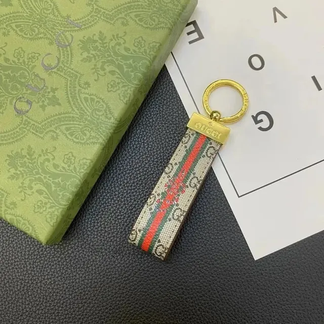 Gucci Webbing Keychain GG Supreme with Red-Green Stripe