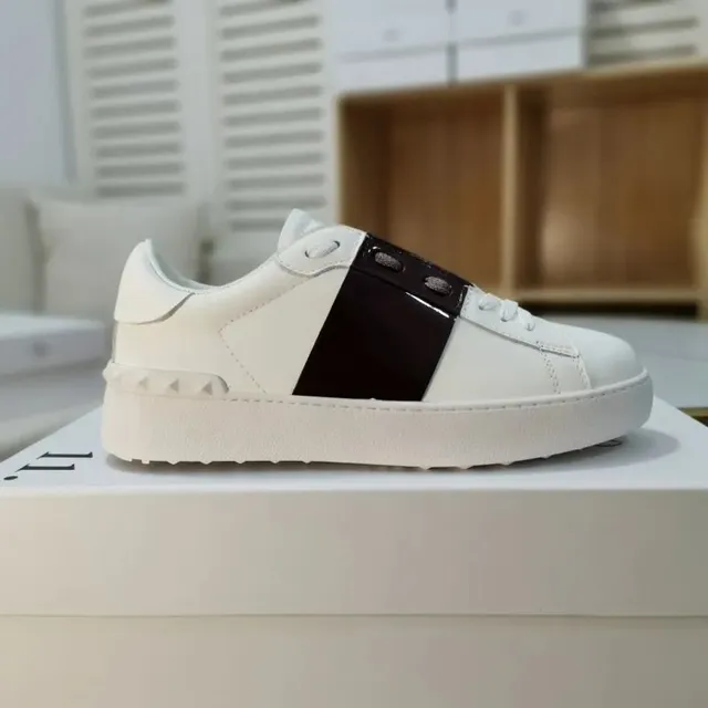 Valentino Rockstud Low White with Black Patent Stripe