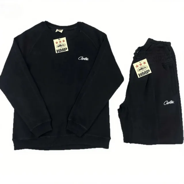 Corteiz Tracksuit Set Black with White Script Logo
