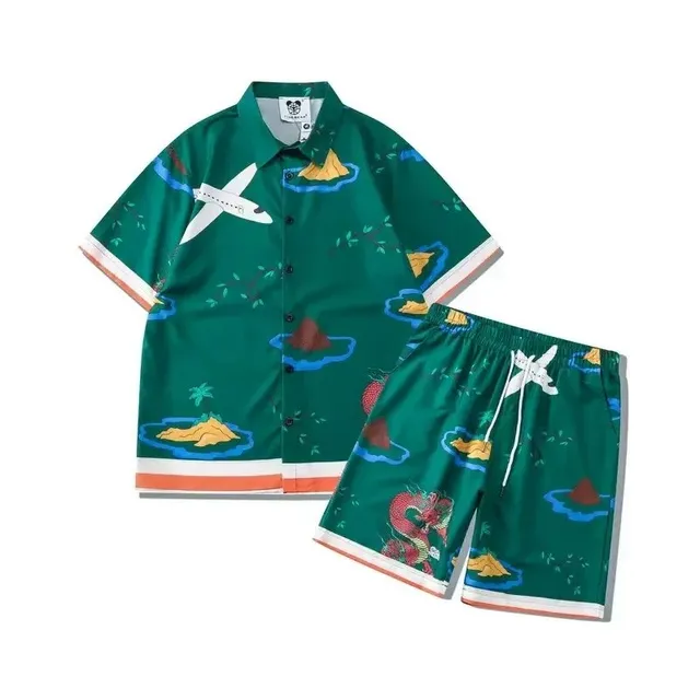 Short-Sleeve Shirt and Shorts Set Island Print