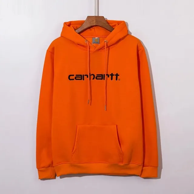 Carhartt Hooded Sweatshirt Logo Print Orange