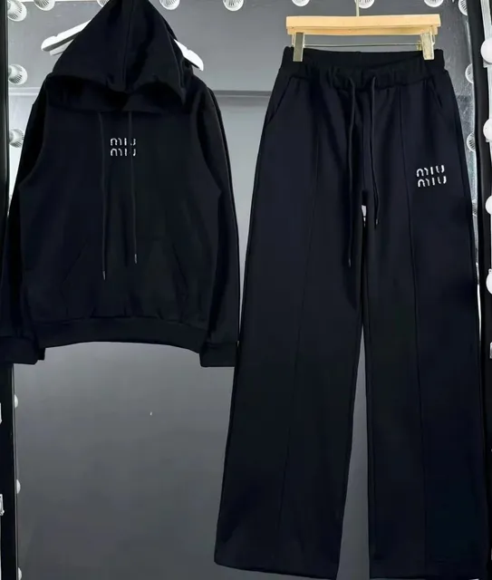 Miu Miu Hoodie and Joggers Set Logo Embroidered