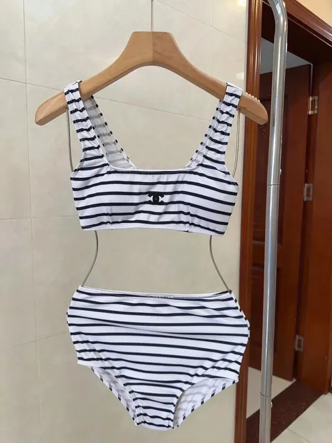 Chanel Striped Bikini Set