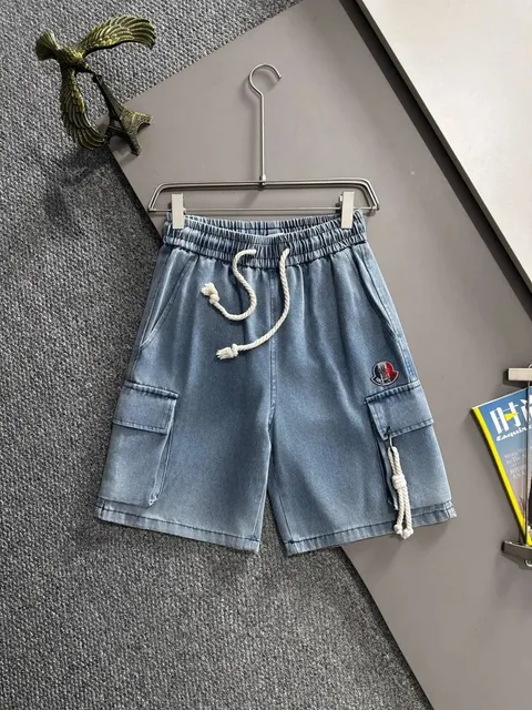 Moncler Cargo Shorts Denim with Logo Patch