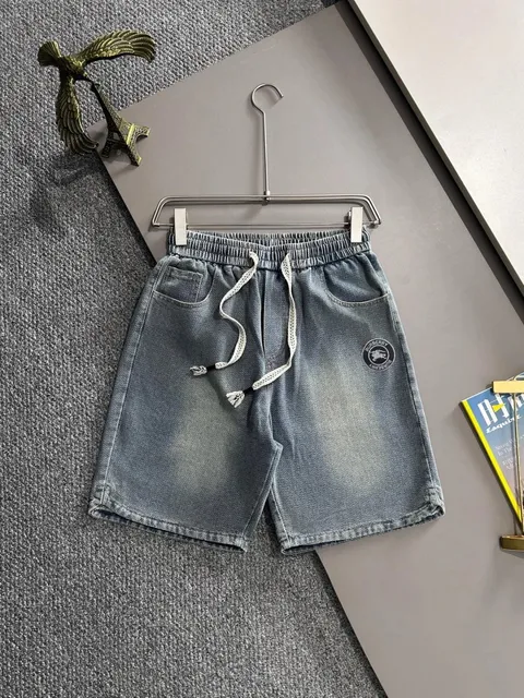 Burberry Denim Shorts Elastic Waist with Logo Patch