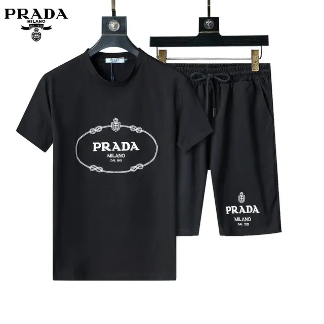 Prada Logo Tee and Shorts Set Oval Logo Print