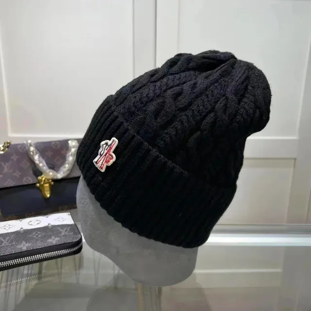 Moncler Cable Knit Beanie Logo Patch