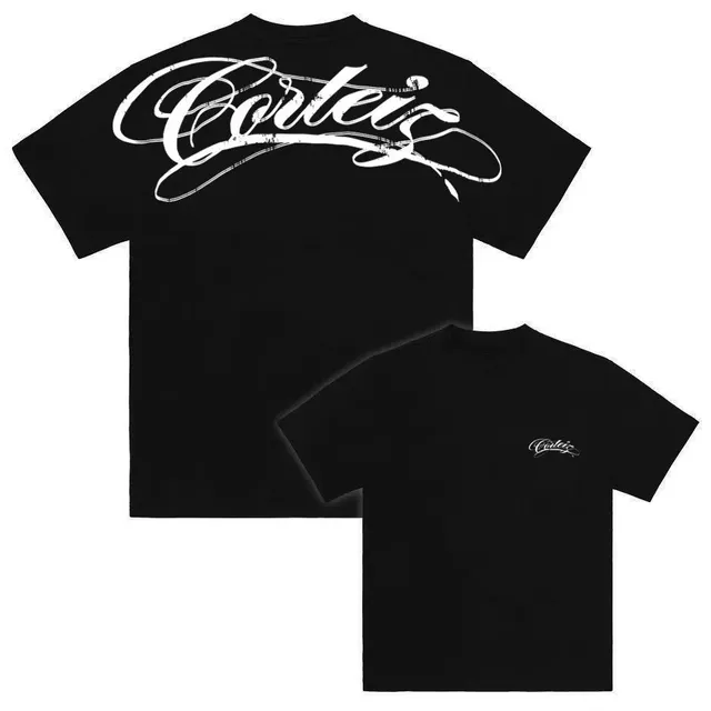 Corteiz Script Logo Tee Distressed White Print