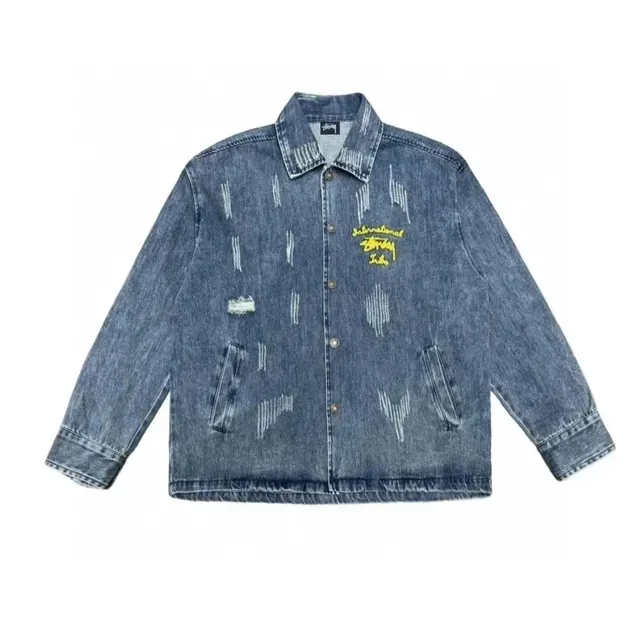 Stüssy Denim Jacket Distressed with Yellow Logo
