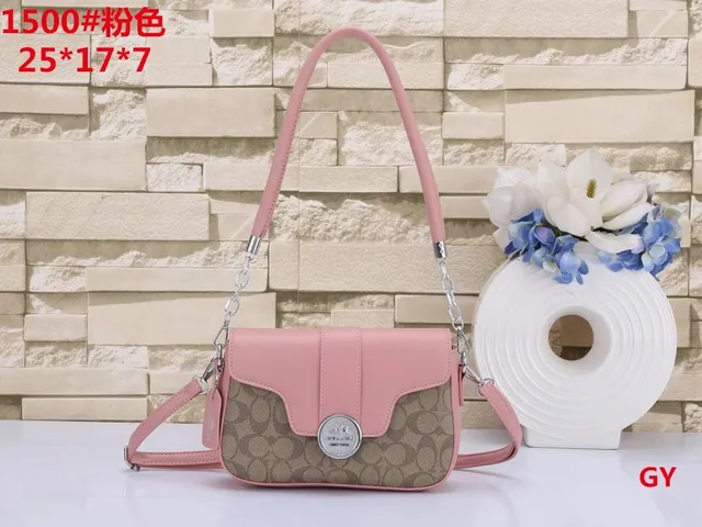 Coach Shoulder Bag Signature Canvas with Leather Trim