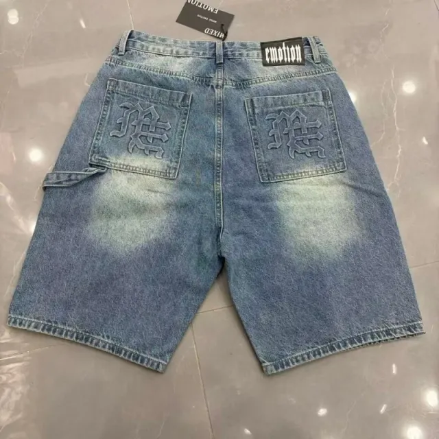 Mixed Emotion Denim Shorts Embroidered Logo